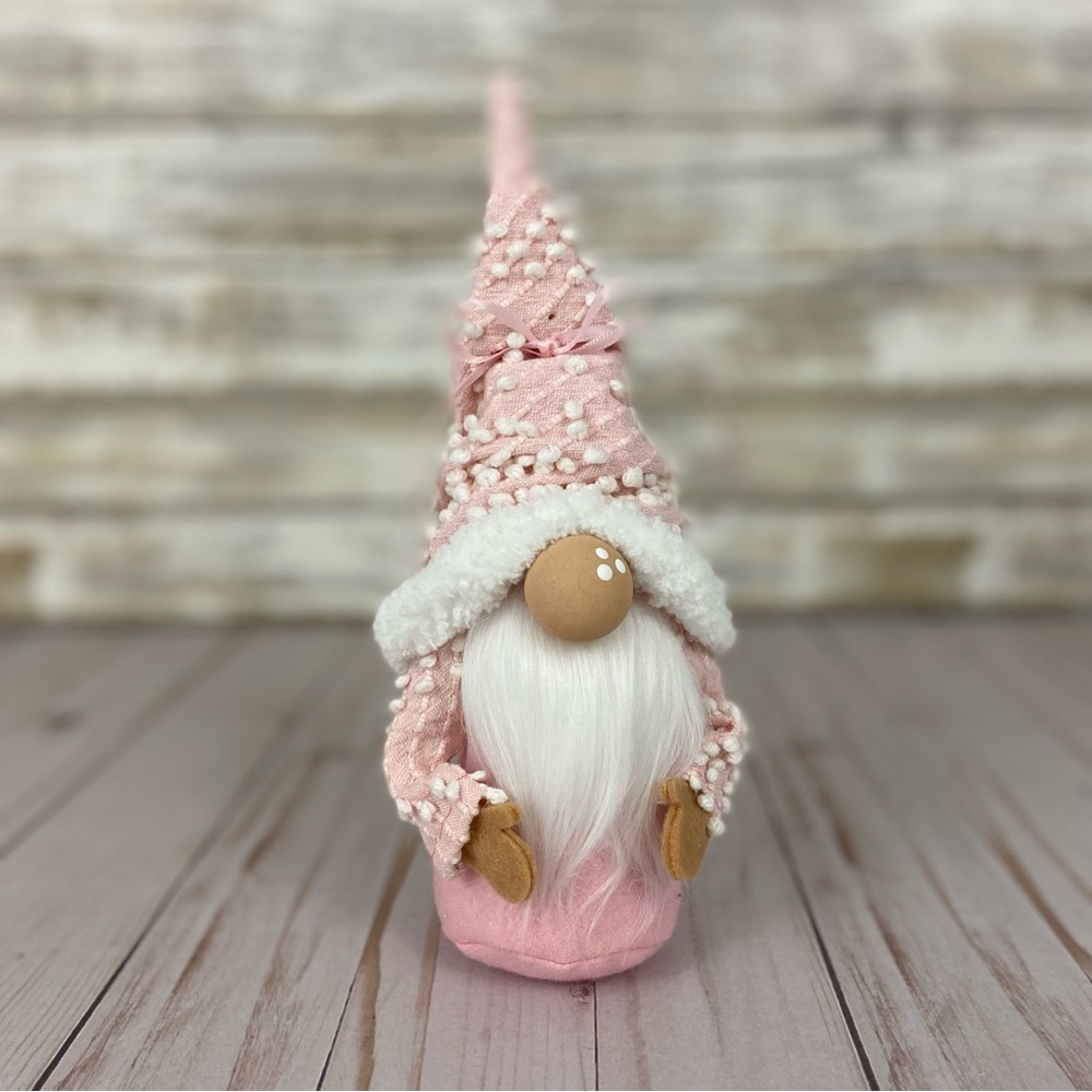 Shabby Chic Pink White Vintage Hobnail Chenille Gnome Handmade Flannel Faux Fur